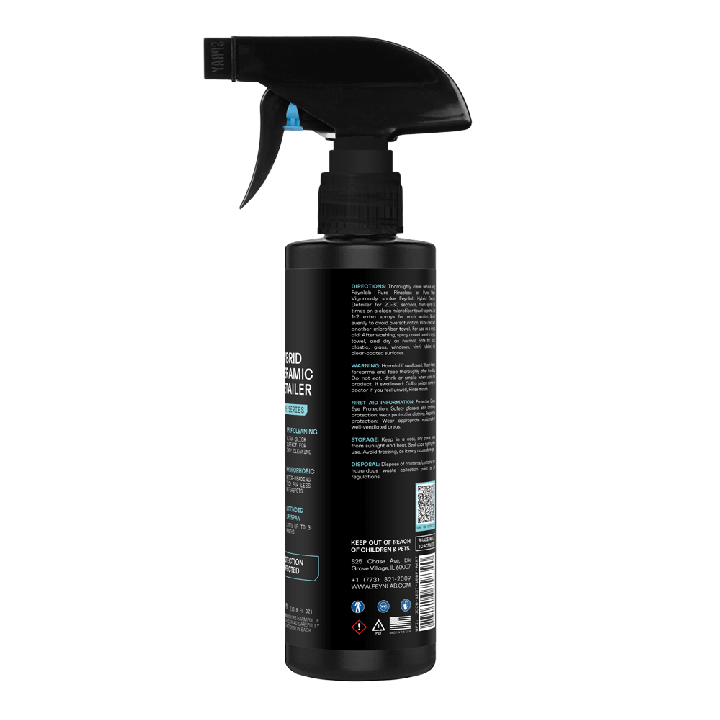 Zadní strana FEYNLAB Hybrid Ceramic Detailer 500ml s detailním návodem na správnou aplikaci do utěrky