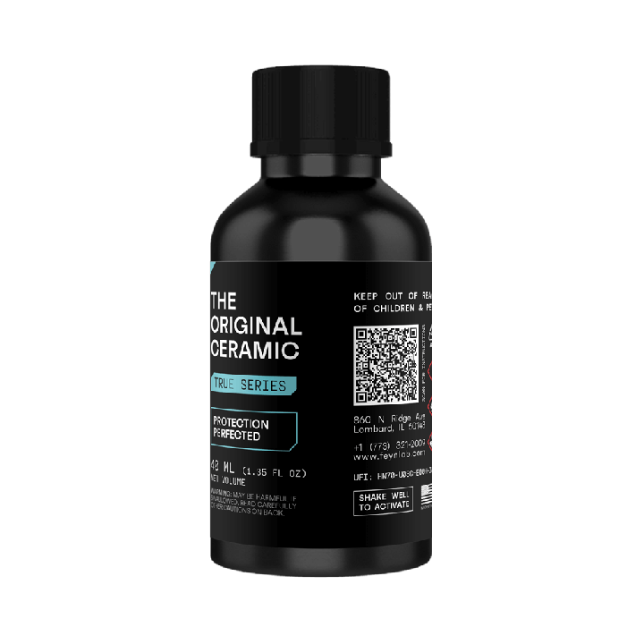 Detail zadní strany balení keramické ochrany laku FEYNLAB The Original Ceramic True Series s návodem a QR kódem